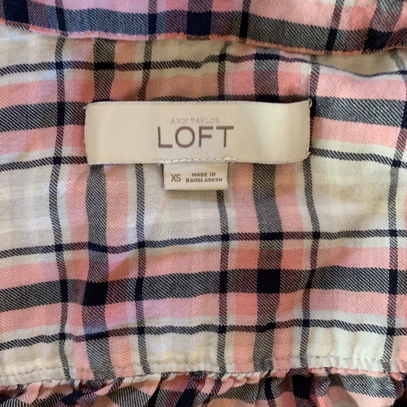 LOFT Plaid Half Button Up Top XS - Picture 3 of 5